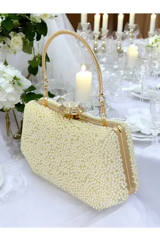 Инкрустированная бисером вечерняя сумочка цвета слоновой кости, свадебная сумочка, вечерняя сумочка, ночная сумочка, клатч-портфель, цвет - экрю. - 1