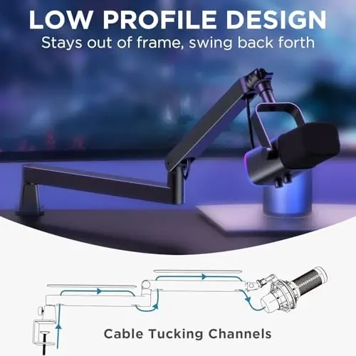InnoGear 2026 Upgraded Microphone Boom Arm, Magnetic Cable Management Low Profile Mic Stand 360° Rotatable Desk Mount for Fifine AM8 K669B Blue Yeti HyperX QuadCast SoloCast AT2020, Black - 3