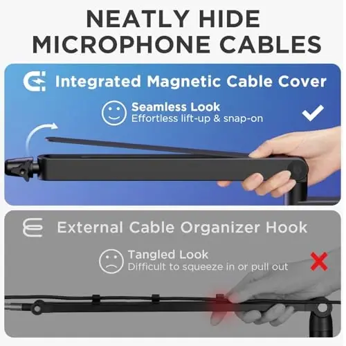 InnoGear 2026 Upgraded Microphone Boom Arm, Magnetic Cable Management Low Profile Mic Stand 360° Rotatable Desk Mount for Fifine AM8 K669B Blue Yeti HyperX QuadCast SoloCast AT2020, Black - 4