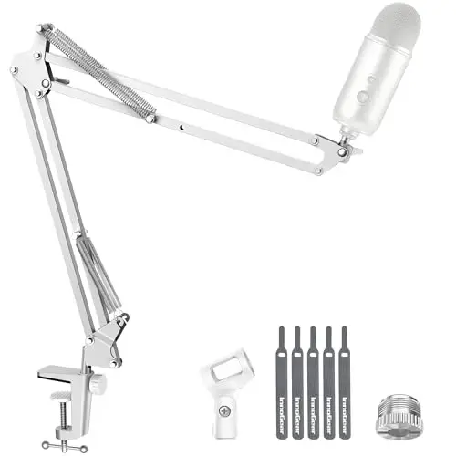 InnoGear Boom Arm Microphone Mic Stand for Blue Yeti HyperX QuadCast SoloCast Snowball Fifine Shure SM7B and other Mic, Medium, White - 1