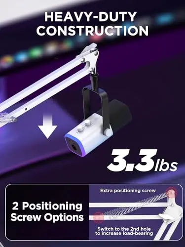InnoGear Boom Arm Mikrofon Mikrofon Stendi Blue Yeti HyperX QuadCast SoloCast Snowball Fifine Shure SM7B va boshqa Mikrofon uchun, O'rta, Oq - 2