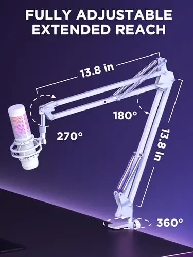 InnoGear Boom Arm Microphone Mic Stand for Blue Yeti HyperX QuadCast SoloCast Snowball Fifine Shure SM7B and other Mic, Medium, White - 5