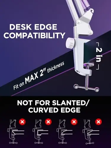 InnoGear Boom Arm Microphone Mic Stand for Blue Yeti HyperX QuadCast SoloCast Snowball Fifine Shure SM7B and other Mic, Medium, White - 6