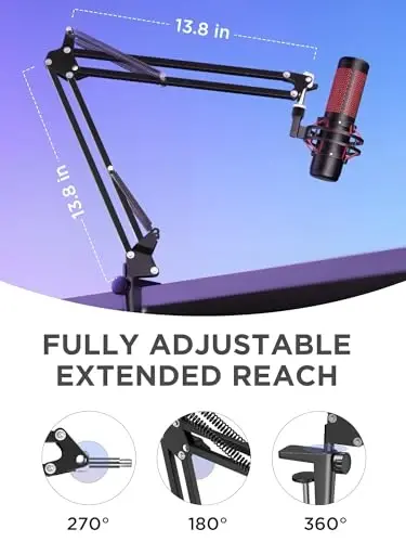 InnoGear Boom Arm Mikrofon stendi Blue Yeti HyperX QuadCast SoloCast Snowball Fifine Shure SM7B va boshqa mikrofonlar uchun, O'rta - 3