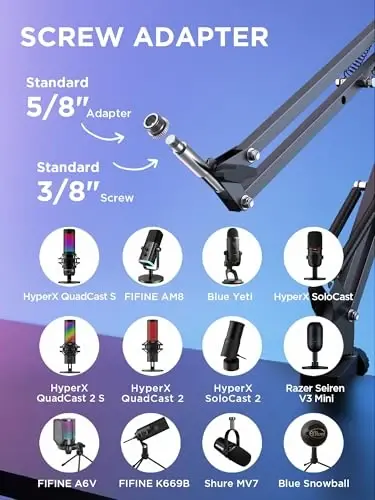 InnoGear Boom Arm Microphone Mic Stand for Blue Yeti HyperX QuadCast SoloCast Snowball Fifine Shure SM7B and other Mic, Large - INNOGEAR (1)