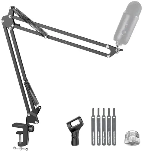 InnoGear Boom Arm Microphone Mic Stand for Blue Yeti HyperX QuadCast SoloCast Snowball Fifine Shure SM7B and Other Mic, Extended Mic Arm (Black) - 1