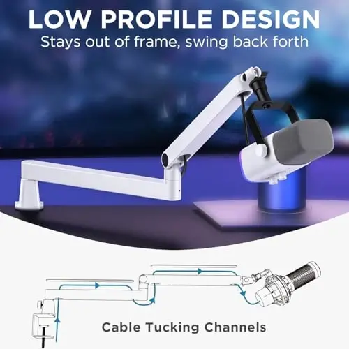 InnoGear Low Profile Mic Arm Boom Arm Microphone Stand Desk Mount, White | Multiple Adapters, 3.3 lb Weight Capacity, Fit Blue Yeit Nano, Vibration Resistant, Adjustable Angle - 3