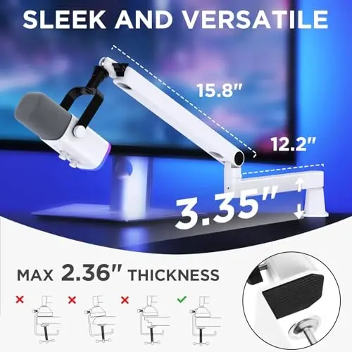 InnoGear Low Profile Mic Arm Boom Arm Microphone Stand Desk Mount, White | Multiple Adapters, 3.3 lb Weight Capacity, Fit Blue Yeit Nano, Vibration Resistant, Adjustable Angle - 5