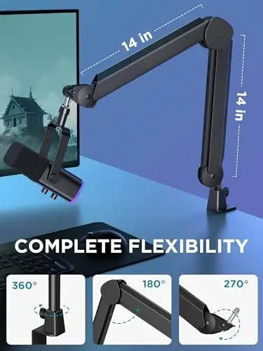 InnoGear Mic Arm Microphone Boom Arm Cable Management for Blue Yeti FIFINE | Desk Mount, Built-in Cable Channel, Extendable, Work with Shure, 3.5 lb Weight Capacity, Heavy-Duty, Easy-to-attach Clamp - 6