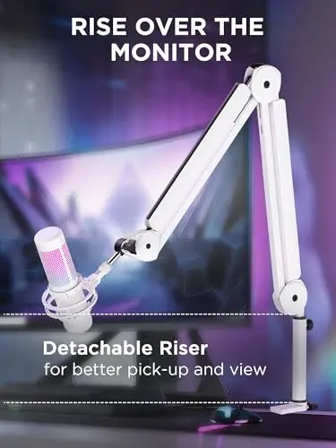 InnoGear Mic Arm Microphone Boom Arm Cable Management for Blue Yeti, White | Desk Mount, for Shure Fifine, Professional Appearance, Extendable, Horizontal Reach 32.3