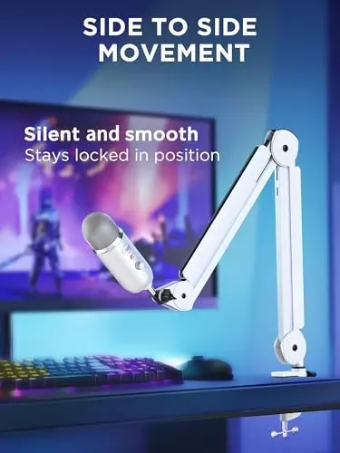 InnoGear Mic Arm Microphone Boom Arm Cable Management for Blue Yeti, White | Desk Mount, for Shure Fifine, Professional Appearance, Extendable, Horizontal Reach 32.3