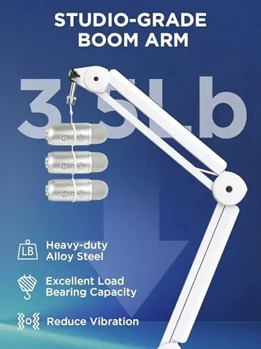 InnoGear Mic Arm Microphone Boom Arm Cable Management for Blue Yeti, White | Desk Mount, for Shure Fifine, Professional Appearance, Extendable, Horizontal Reach 32.3