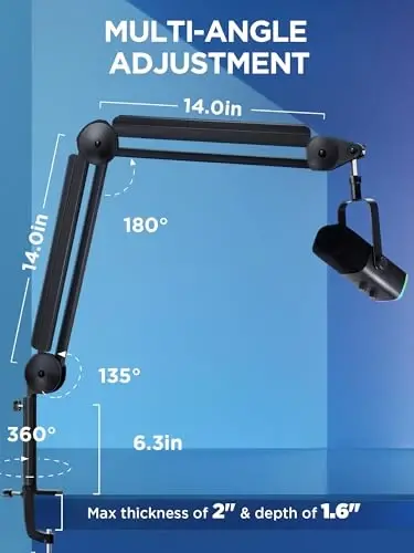 InnoGear Mic Boom Arm Microphone Stand Cable Management for Blue Yeti FIFINE AM8 K669B HyperX QuadCast S SoloCast AT2020 Shure SM7B MV7 and Other Microphone - 4