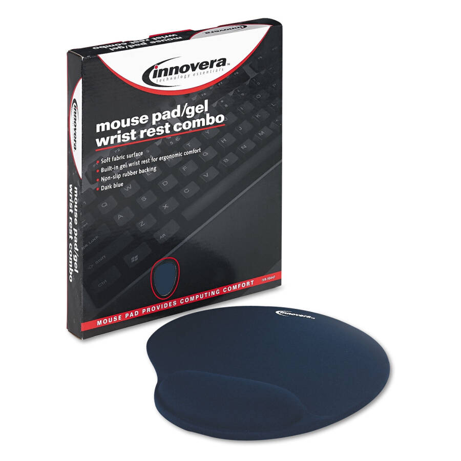 Innovera IVR50447 10-3/8 in. x 8-7/8 in. Nonskid Base, Mouse Pad with Gel Wrist Pad - Blue - 2