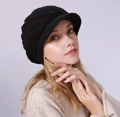 INOGIH Women Winter Warm Knit Hat Slouchy Beanie Cap with Visor, Flat Brim Shape Hat for Cold Weather - 6
