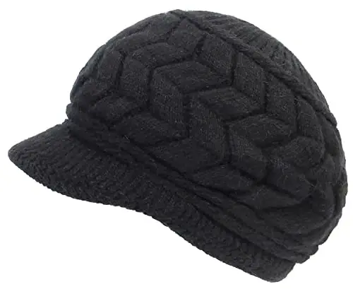 INOGIH Women Winter Warm Knit Hat Slouchy Beanie Cap with Visor, Flat Brim Shape Hat for Cold Weather - 7