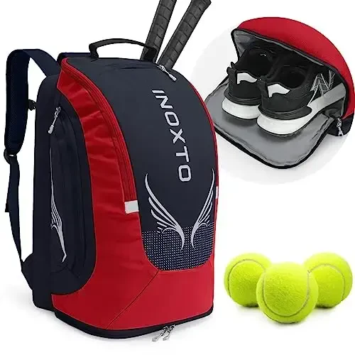 INOXTO 40L Erkaklar va ayollar uchun tennis ryukzaki, katta tuzlangan to'p sumkasi, mustaqil poyabzal saqlash, suv o'tkazmaydigan va nafas oladigan, badminton, sayohat va camping uchun 2 ta tennis raketkasini sig'dira oladi - Modazone
