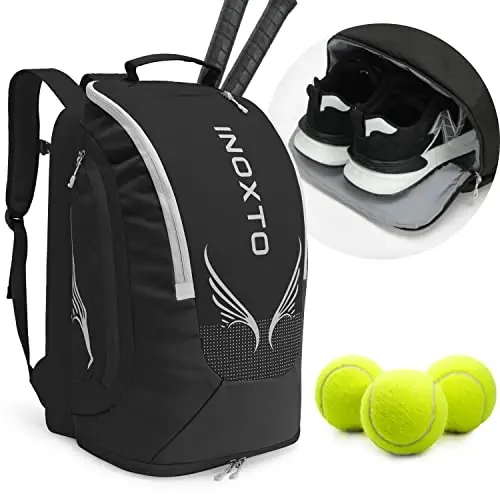 INOXTO 40L Tennis Backpack for Men & Women, Large Pickleball Bag With Independent Shoe Storage, Waterproof & Breathable, Holds 2 Tennis Rackets for Badminton, Travel & Camping - 1
