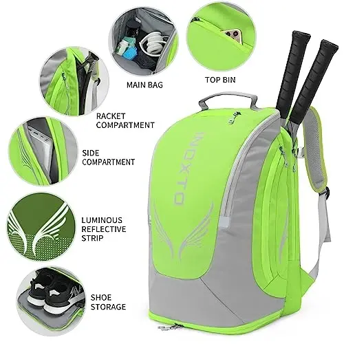 INOXTO 40L Tennis Backpack for Men & Women, Large Pickleball Bag With Independent Shoe Storage, Waterproof & Breathable, Holds 2 Tennis Rackets for Badminton, Travel & Camping - 3