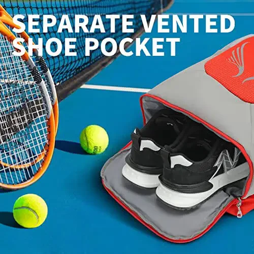 INOXTO 40L Tennis Backpack for Men & Women, Large Pickleball Bag With Independent Shoe Storage, Waterproof & Breathable, Holds 2 Tennis Rackets for Badminton, Travel & Camping - 5