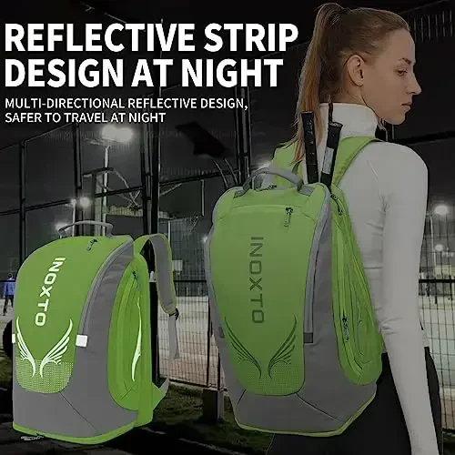 INOXTO 40L Tennis Backpack for Men & Women, Large Pickleball Bag With Independent Shoe Storage, Waterproof & Breathable, Holds 2 Tennis Rackets for Badminton, Travel & Camping - 6