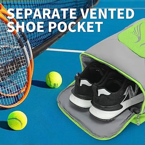 INOXTO 40L Tennis Backpack for Men & Women, Large Pickleball Bag With Independent Shoe Storage, Waterproof & Breathable, Holds 2 Tennis Rackets for Badminton, Travel & Camping - 5