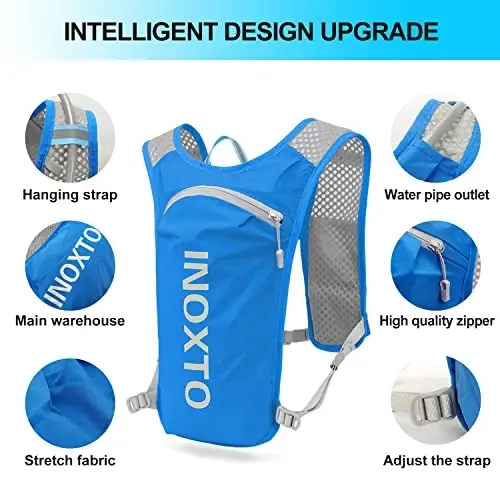 INOXTO Running Hydration Vest Backpack,Lightweight Insulated Pack with 1.5L Water Bladder Bag Daypack for Hiking Trail Running Cycling Race Marathon for Women Men - 4