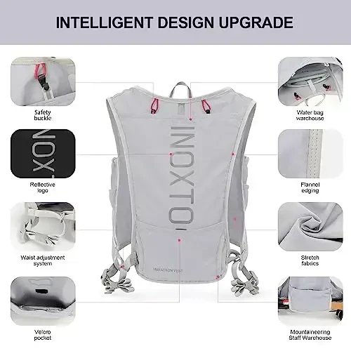 INOXTO Running Hydration Vest Backpack,Lightweight Insulated Pack with 1.5L Water Bladder Bag Daypack for Hiking Trail Running Cycling Race Marathon for Women Men - 4