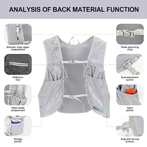 INOXTO Running Hydration Vest Backpack,Lightweight Insulated Pack with 1.5L Water Bladder Bag Daypack for Hiking Trail Running Cycling Race Marathon for Women Men - 3