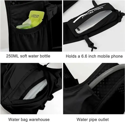 INOXTO Running Hydration Vest Backpack,Lightweight Insulated Pack with 1.5L Water Bladder Bag Daypack for Hiking Trail Running Cycling Race Marathon for Women Men - 5