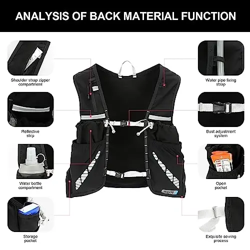 INOXTO Running Hydration Vest Backpack,Lightweight Insulated Pack with 1.5L Water Bladder Bag Daypack for Hiking Trail Running Cycling Race Marathon for Women Men - 3