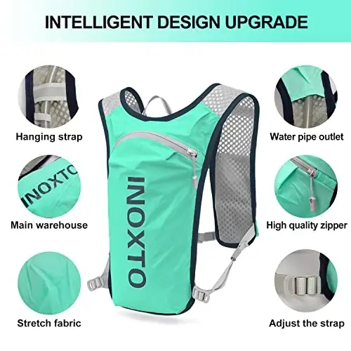 INOXTO Running Hydration Vest Backpack,Lightweight Insulated Pack with 1.5L Water Bladder Bag Daypack for Hiking Trail Running Cycling Race Marathon for Women Men - 4