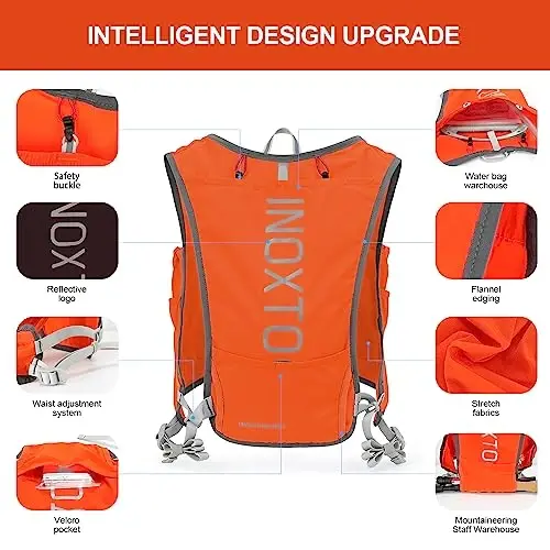 INOXTO Running Hydration Vest Backpack,Lightweight Insulated Pack with 1.5L Water Bladder Bag Daypack for Hiking Trail Running Cycling Race Marathon for Women Men - 4