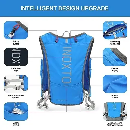 INOXTO Running Hydration Vest Backpack,Lightweight Insulated Pack with 1.5L Water Bladder Bag Daypack for Hiking Trail Running Cycling Race Marathon for Women Men - 4