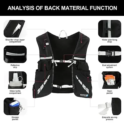 INOXTO Running Hydration Vest Backpack,Lightweight Insulated Pack with 1.5L Water Bladder Bag Daypack for Hiking Trail Running Cycling Race Marathon for Women Men - 3