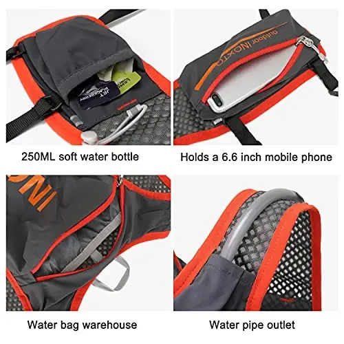 INOXTO Running Hydration Vest Backpack,Lightweight Insulated Pack with 1.5L Water Bladder Bag Daypack for Hiking Trail Running Cycling Race Marathon for Women Men - 4
