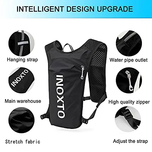 INOXTO Running Hydration Vest Backpack,Lightweight Insulated Pack with 1.5L Water Bladder Bag Daypack for Hiking Trail Running Cycling Race Marathon for Women Men - 2