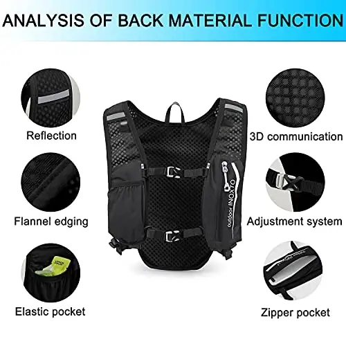 INOXTO Running Hydration Vest Backpack,Lightweight Insulated Pack with 1.5L Water Bladder Bag Daypack for Hiking Trail Running Cycling Race Marathon for Women Men - 3