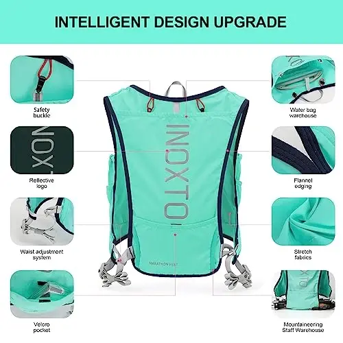 INOXTO Running Hydration Vest Backpack,Lightweight Insulated Pack with 1.5L Water Bladder Bag Daypack for Hiking Trail Running Cycling Race Marathon for Women Men - 2