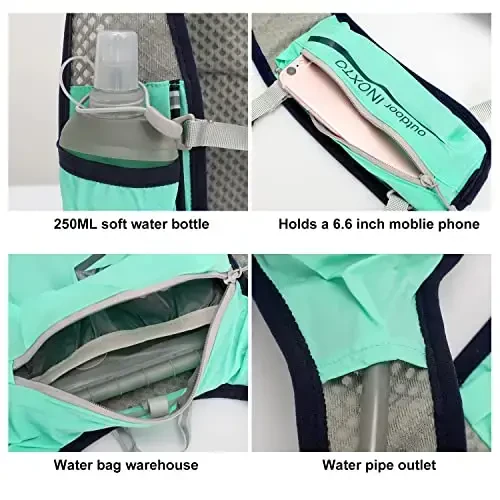 INOXTO Running Hydration Vest Backpack,Lightweight Insulated Pack with 1.5L Water Bladder Bag Daypack for Hiking Trail Running Cycling Race Marathon for Women Men - 2