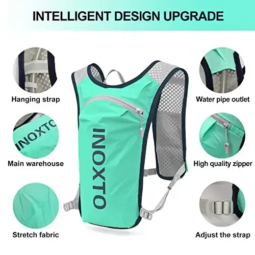 INOXTO Running Hydration Vest Backpack,Lightweight Insulated Pack with 1.5L Water Bladder Bag Daypack for Hiking Trail Running Cycling Race Marathon for Women Men - 4