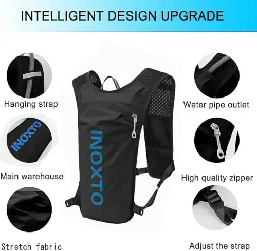 INOXTO Running Hydration Vest Backpack,Lightweight Insulated Pack with 1.5L Water Bladder Bag Daypack for Hiking Trail Running Cycling Race Marathon for Women Men - 2