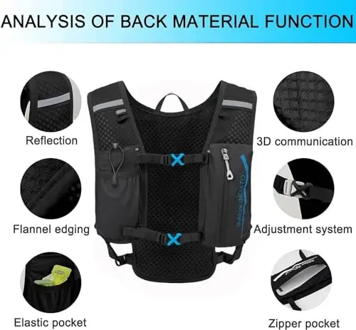 INOXTO Running Hydration Vest Backpack,Lightweight Insulated Pack with 1.5L Water Bladder Bag Daypack for Hiking Trail Running Cycling Race Marathon for Women Men - 3