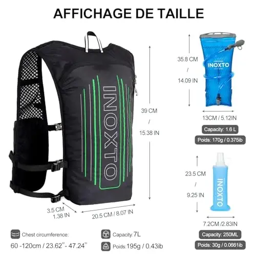 INOXTO Running Hydration Vest Backpack,Lightweight Insulated Pack with 1.5L Water Bladder Bag Daypack for Hiking Trail Running Cycling Race Marathon for Women Men - 2