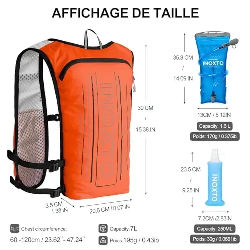 INOXTO Running Hydration Vest Backpack,Lightweight Insulated Pack with 1.5L Water Bladder Bag Daypack for Hiking Trail Running Cycling Race Marathon for Women Men - 4