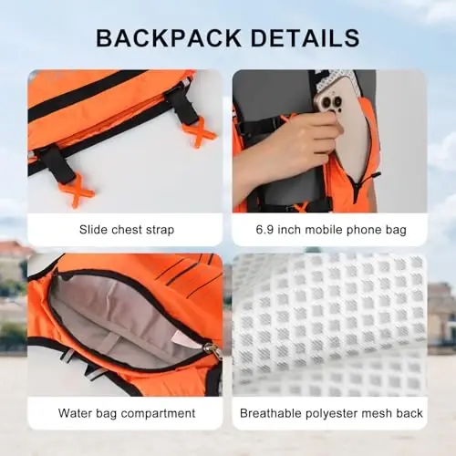 INOXTO Running Hydration Vest Backpack,Lightweight Insulated Pack with 1.5L Water Bladder Bag Daypack for Hiking Trail Running Cycling Race Marathon for Women Men - 6