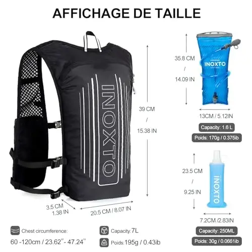 INOXTO Running Hydration Vest Backpack,Lightweight Insulated Pack with 1.5L Water Bladder Bag Daypack for Hiking Trail Running Cycling Race Marathon for Women Men - 4
