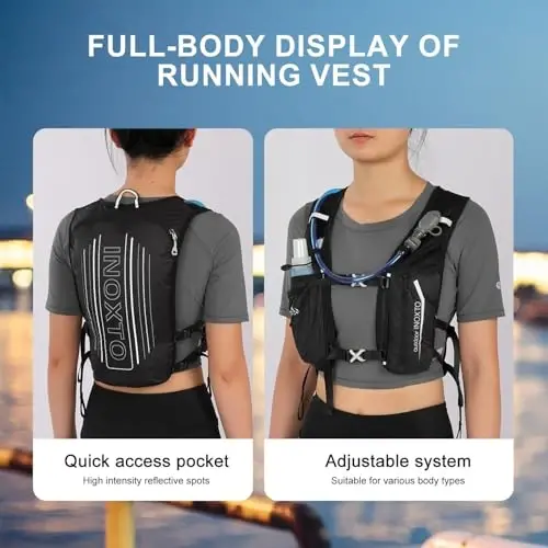 INOXTO Running Hydration Vest Backpack,Lightweight Insulated Pack with 1.5L Water Bladder Bag Daypack for Hiking Trail Running Cycling Race Marathon for Women Men - 5