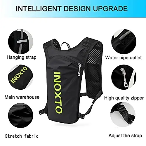 INOXTO Running Hydration Vest Backpack,Lightweight Insulated Pack with 1.5L Water Bladder Bag Daypack for Hiking Trail Running Cycling Race Marathon for Women Men - 2
