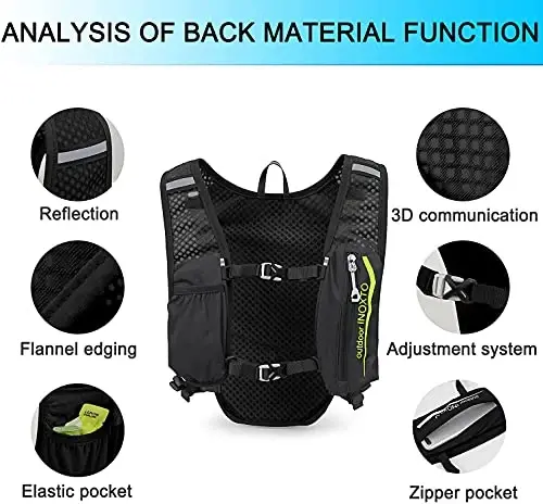 INOXTO Running Hydration Vest Backpack,Lightweight Insulated Pack with 1.5L Water Bladder Bag Daypack for Hiking Trail Running Cycling Race Marathon for Women Men - 3